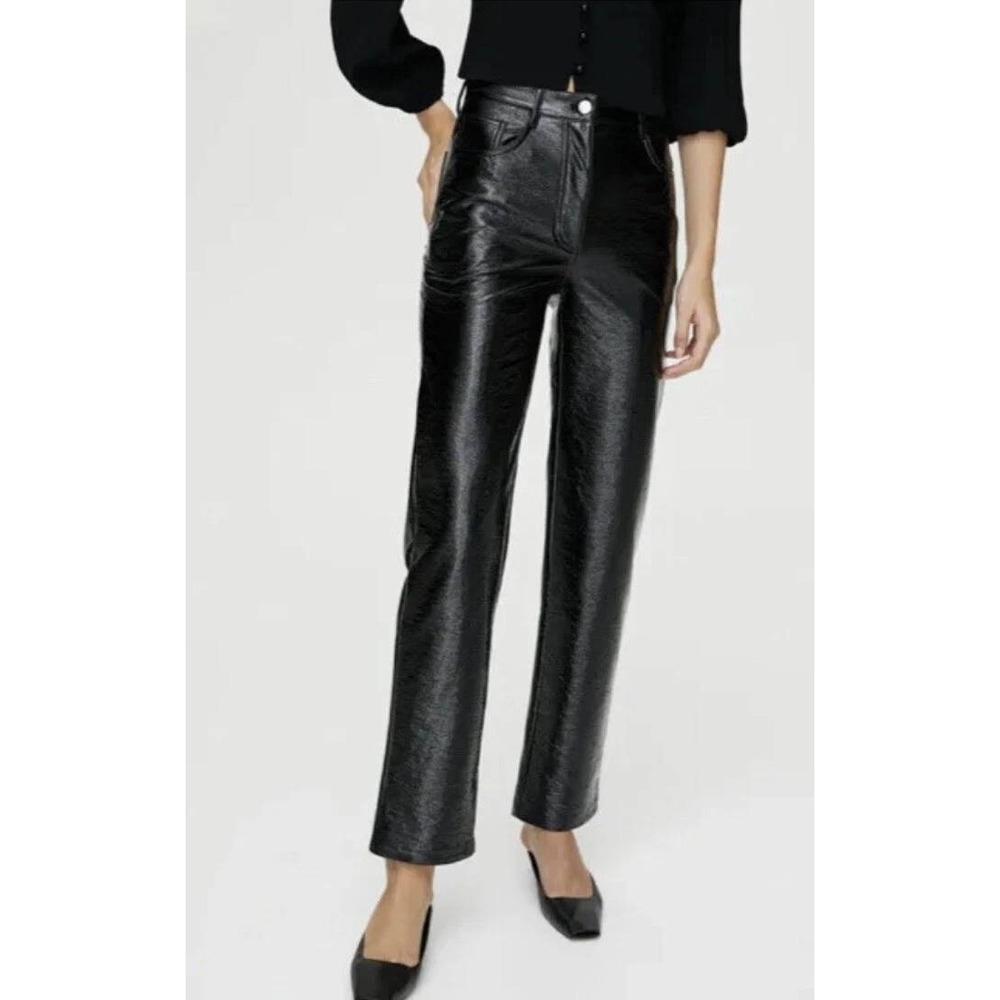 NWOT Aritzia Wilfred Vegan‎ Leather Pants High Rise Straight Leg Black Size 10